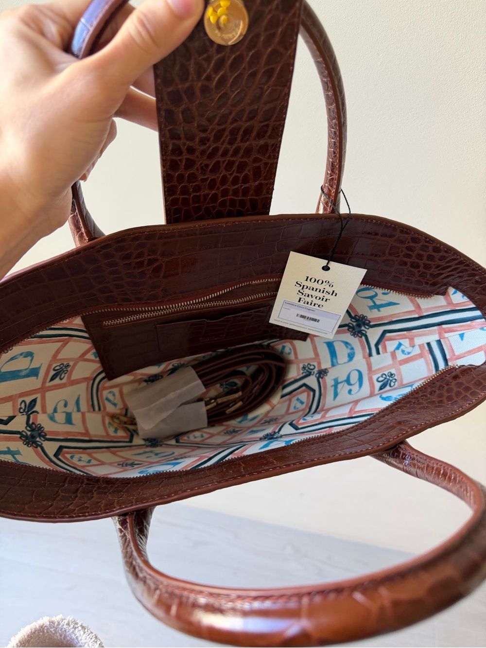 Croc-Embossed Structured Tote in Deep Brown - Picture 3 of 3